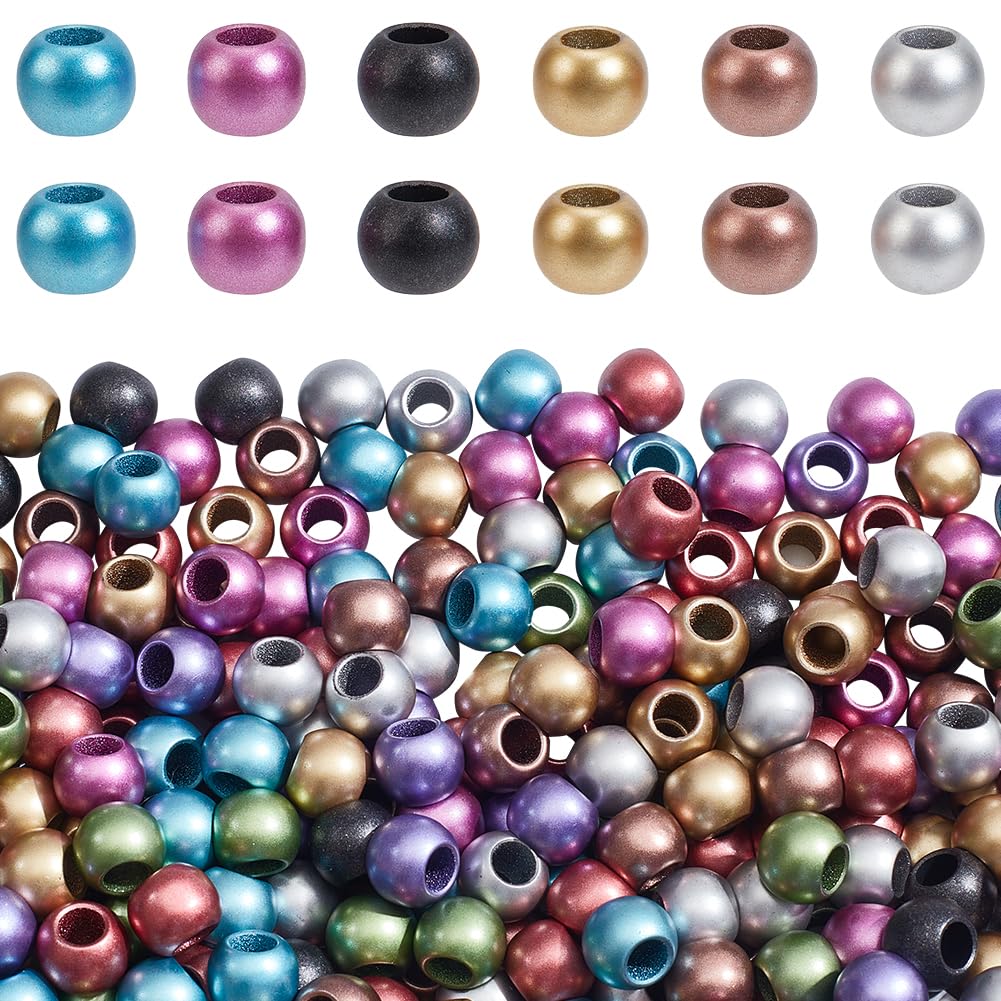 NBEADS 400 Pcs Matte Metallic Acrylic Large Hole Beads, Opaque Acrylic Bead Round Spacer Beads for Making Bracelet Necklace Jewelry Making Craft Beads, Hole: 0.57cm