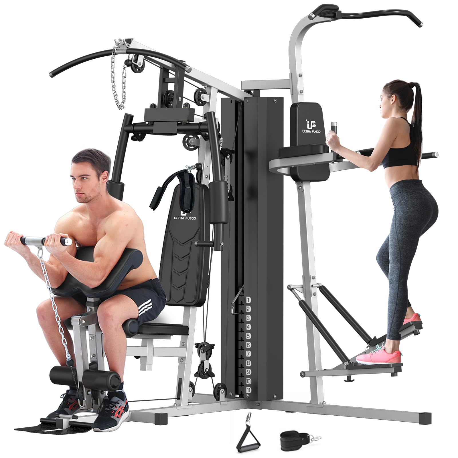 Multifunctional Home Gym Equipment Workout Station with Pulley System, Arm, and Leg Developer for Full Body Training