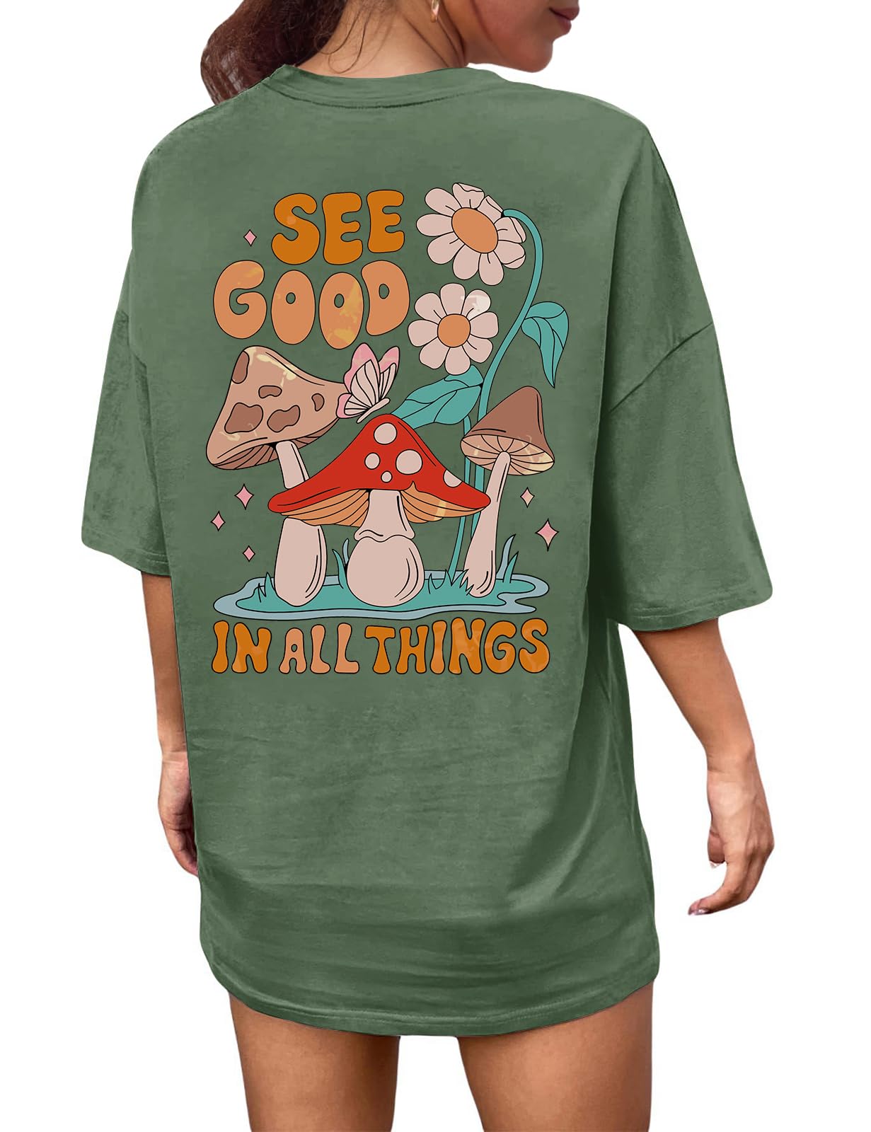 CMTOP T-Shirt Damen Oversize Shirt Hemden mit Kreativen Buchstaben Lose Rundhals Kurzarm Baumwolle Casual Tops Bluse Oberteil Sommer Basic Shirt Lang Top Sportshirt