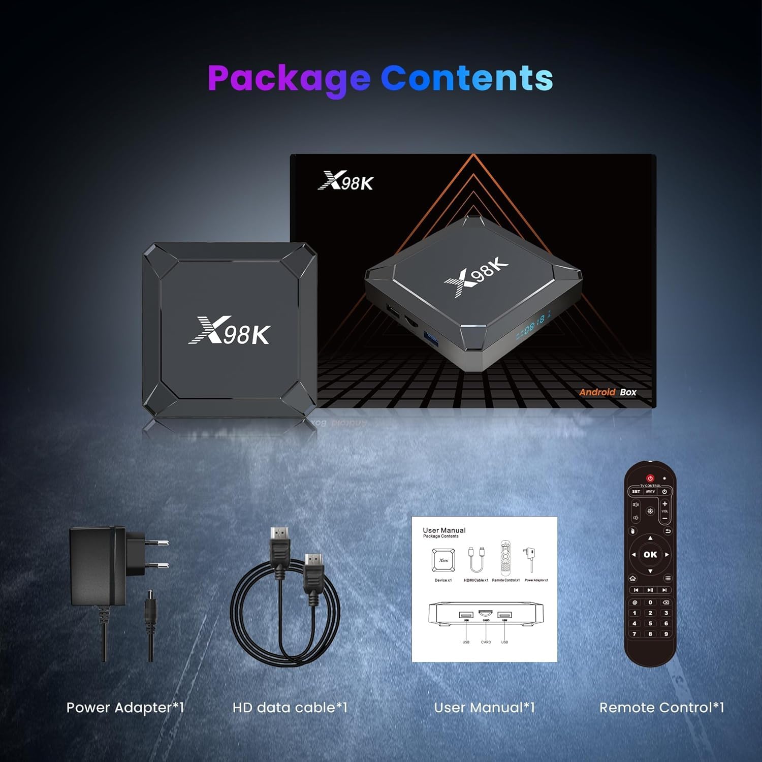 Boîtier TV Android 13.0 Android TV Box X98K 4GB RAM 32GB ROM RK3528A CPU Quad Core Arm Cortex A53 Android Box Support 2.4/5.0GHz WiFi6 BT5.X 4K 100M Ethernet USB 3.0/2.0 TV Box Android