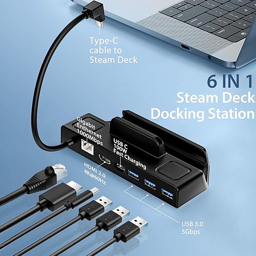 Miniatura 2 de Estación de acoplamiento para cubierta de vapor soporte de base 6 en 1 Annapro con HDMI 20 4K 60Hz Gigabit Ethernet 3 puertos USB-A 30 y PD30 100W