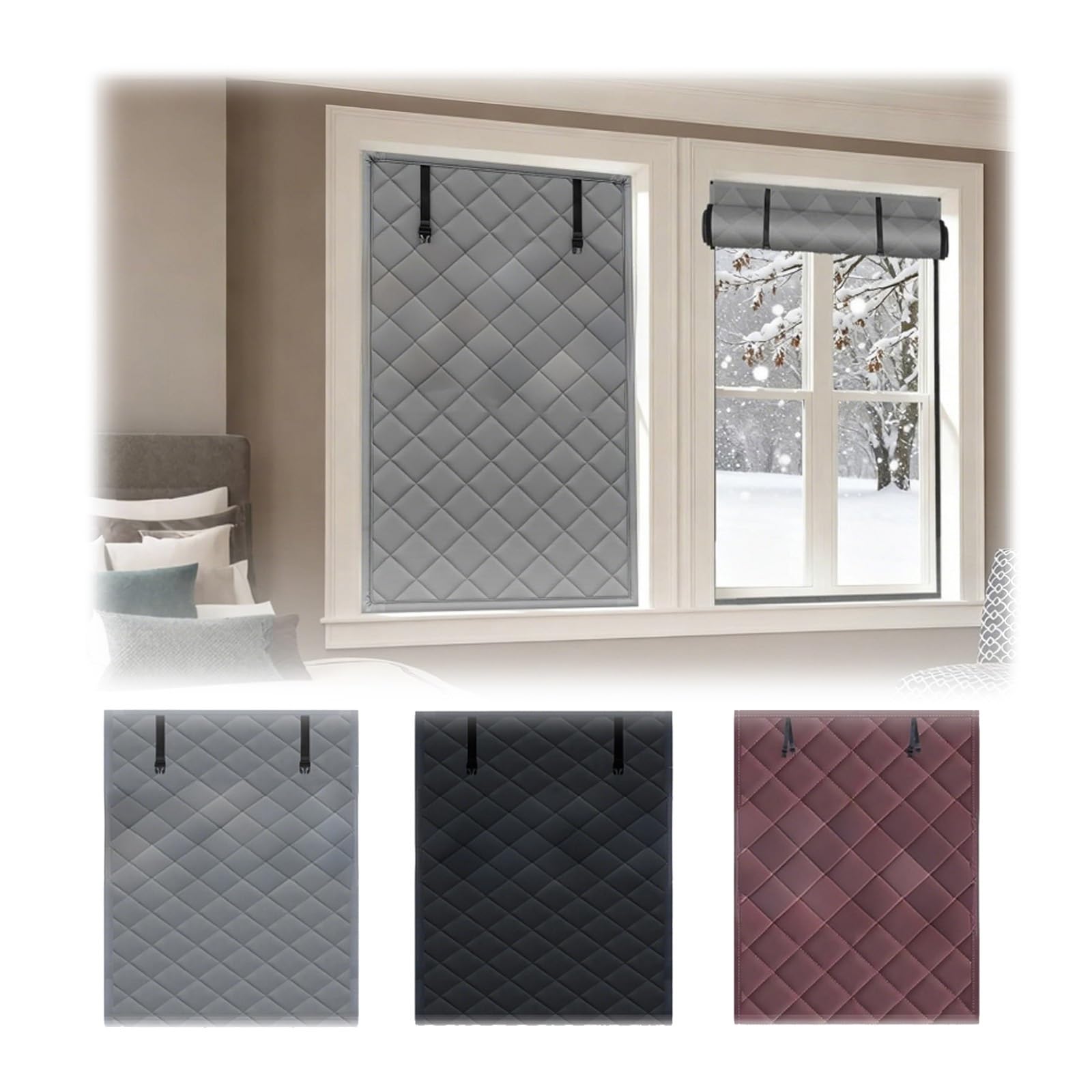 Fenster Isolierfolie Wintern, Isolier-Vorhang & Verdunklungsfolie Set | Thermo Fensterabdeckung Aus Oxford-Stoff | 50-300cm | Kälteschutz, Windschutz, Energiesparen(Gray,150x200cm)