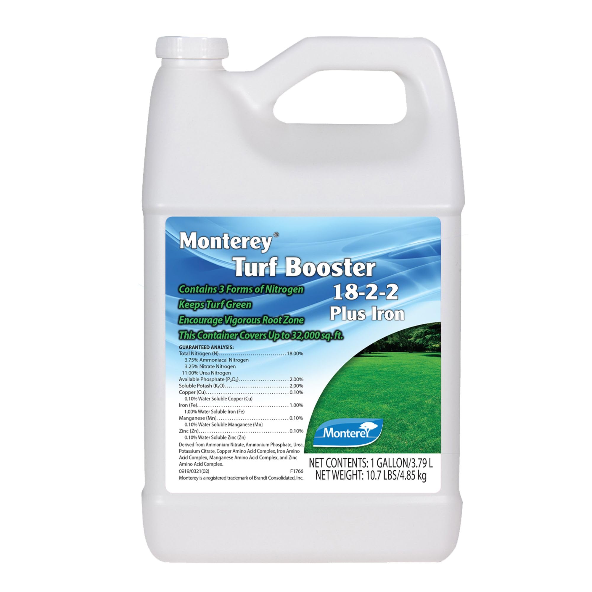 MontereyTurf Booster 18-2-2+1% Iron, Lawn Fertilizer, 1 Gallon, Apply with Sprayer