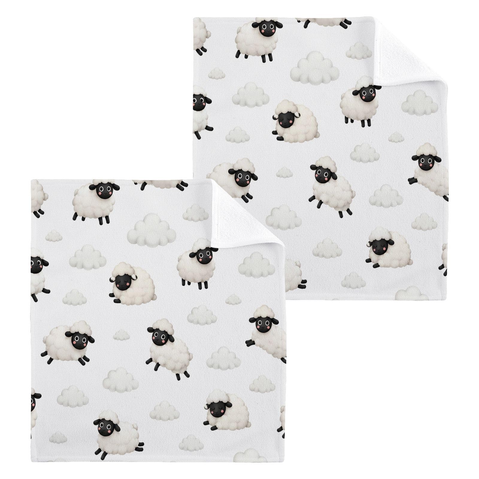 BOESI Cloud Sheep 12x12in Cotton Washcloth,Soft Absorbent Face Towel