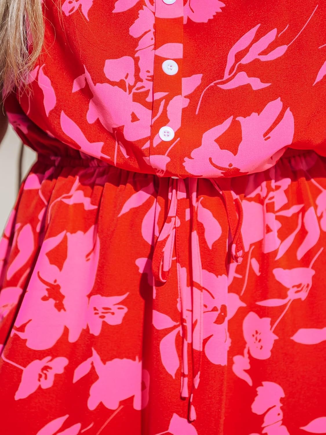 CUPSHE Women Floral Mini Summer Dress Tiered Ruffle Tube Front Button Elastic Waist Tie Casual Holiday Beach Dresses - Image 5