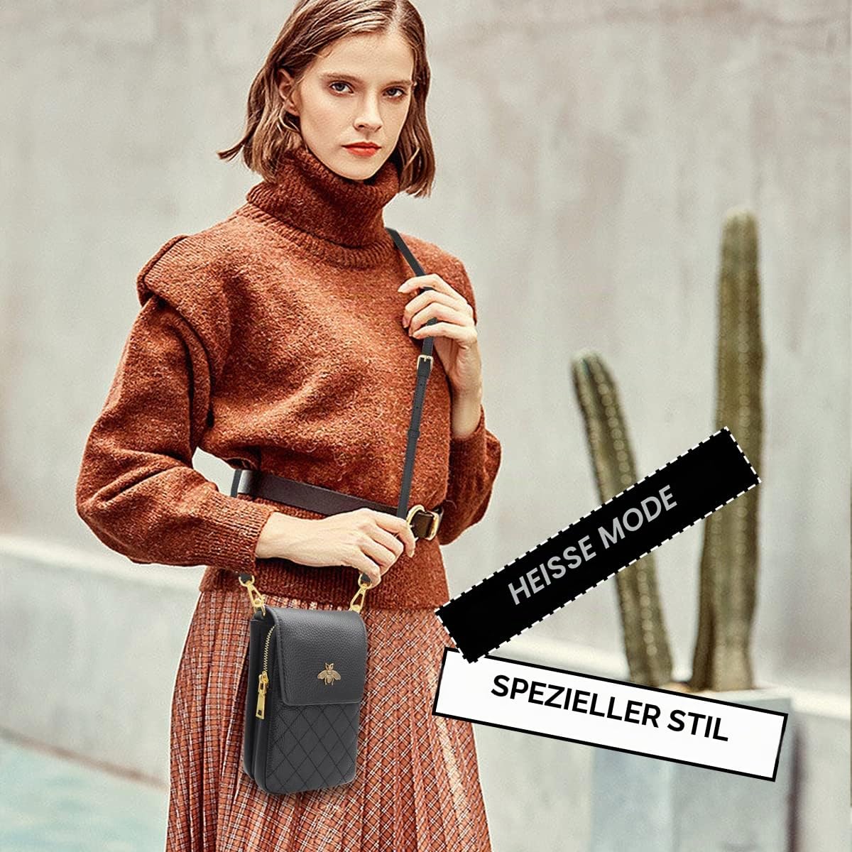 HNOOM Handytasche zum Umhängen Damen Handy Umhängetasche Echtes Leder Frauen Geldbeutel mit 8 Kartenfächer Crossbody Handytasche Schultertasche Brieftasche für Handy unter 6.5 Zoll