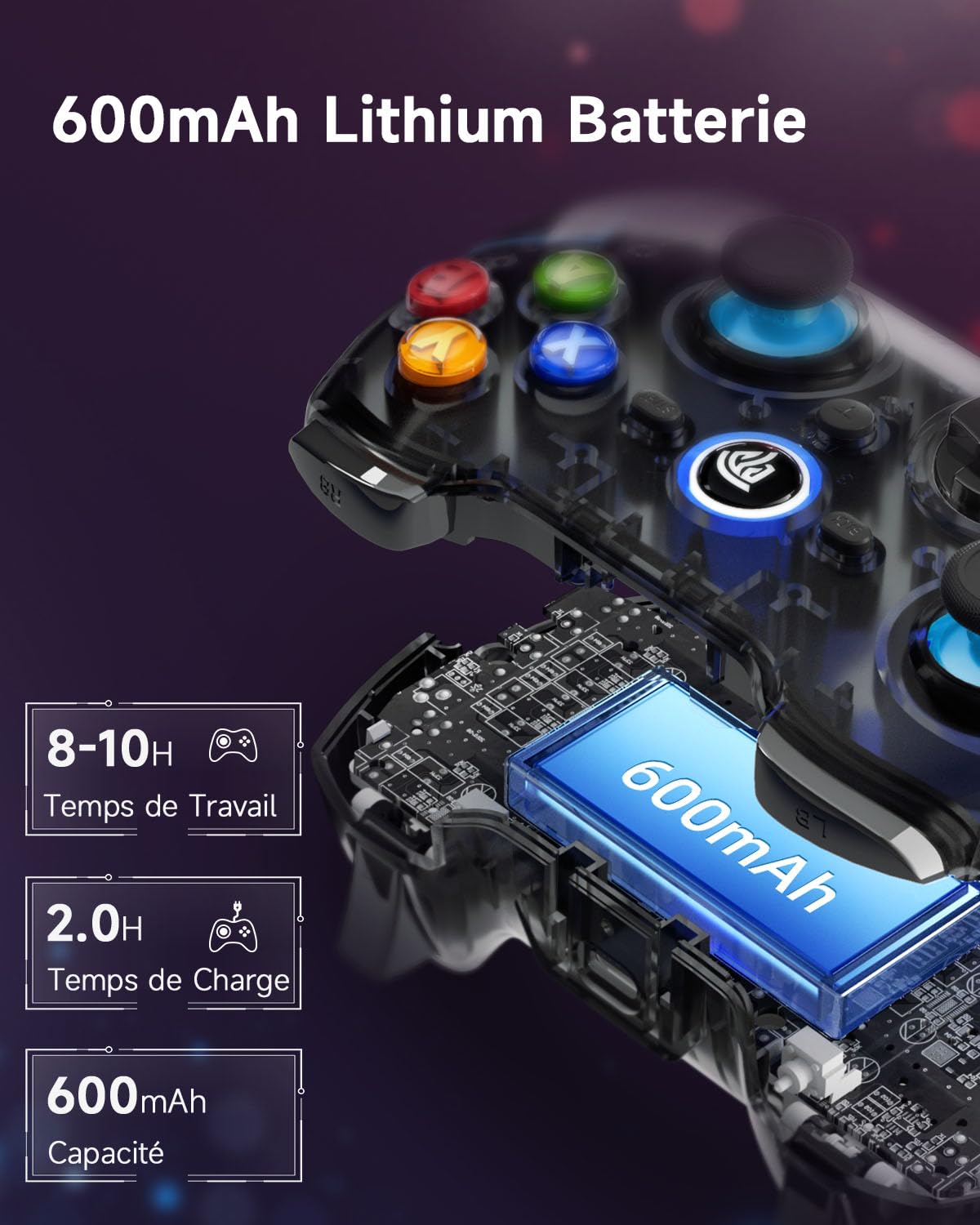 EasySMX Manettes PC PS3 sans Fil Rechargeable, 9013PRO Manette Switch Pro sans Fil Bluetooth, Manette PC pour Téléphones Android iOS, Android TV Box et Tesla, Noir Bleu