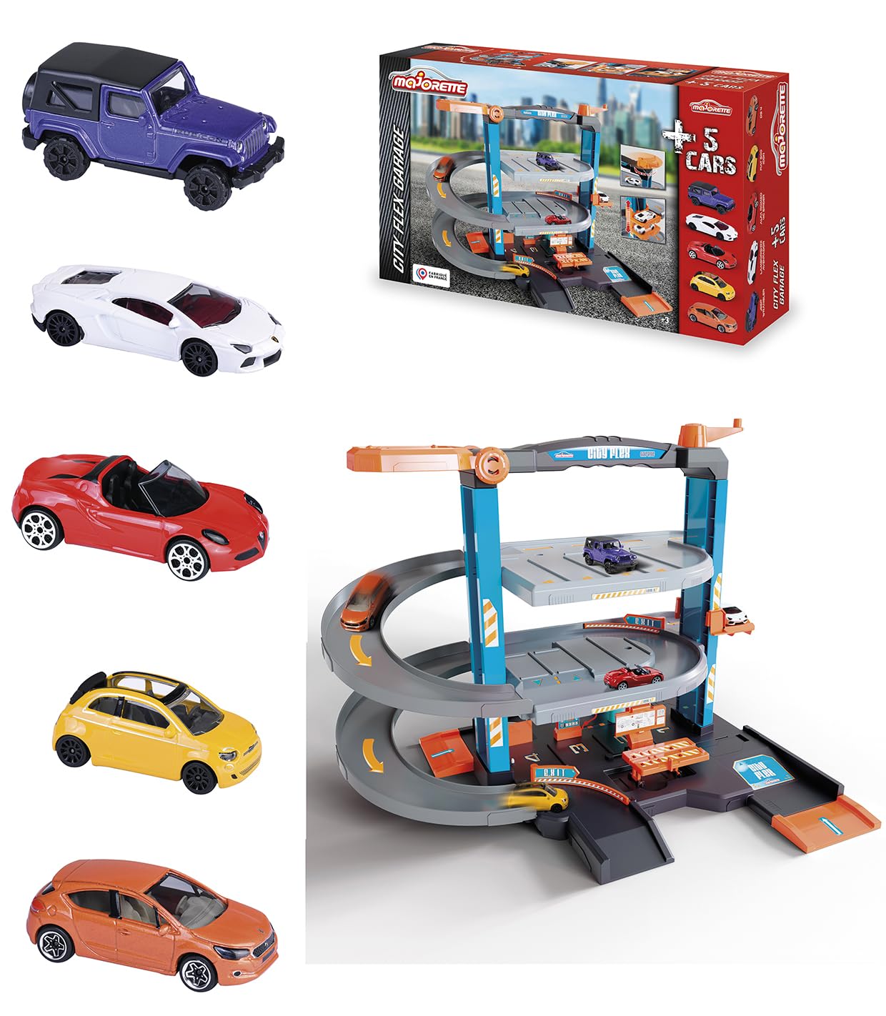 Majorette - Garage City Flex + 5 Véhicules - 3 Niveaux avec différentes Fonctions - 5 véhicules Inclus - 212058391SMO