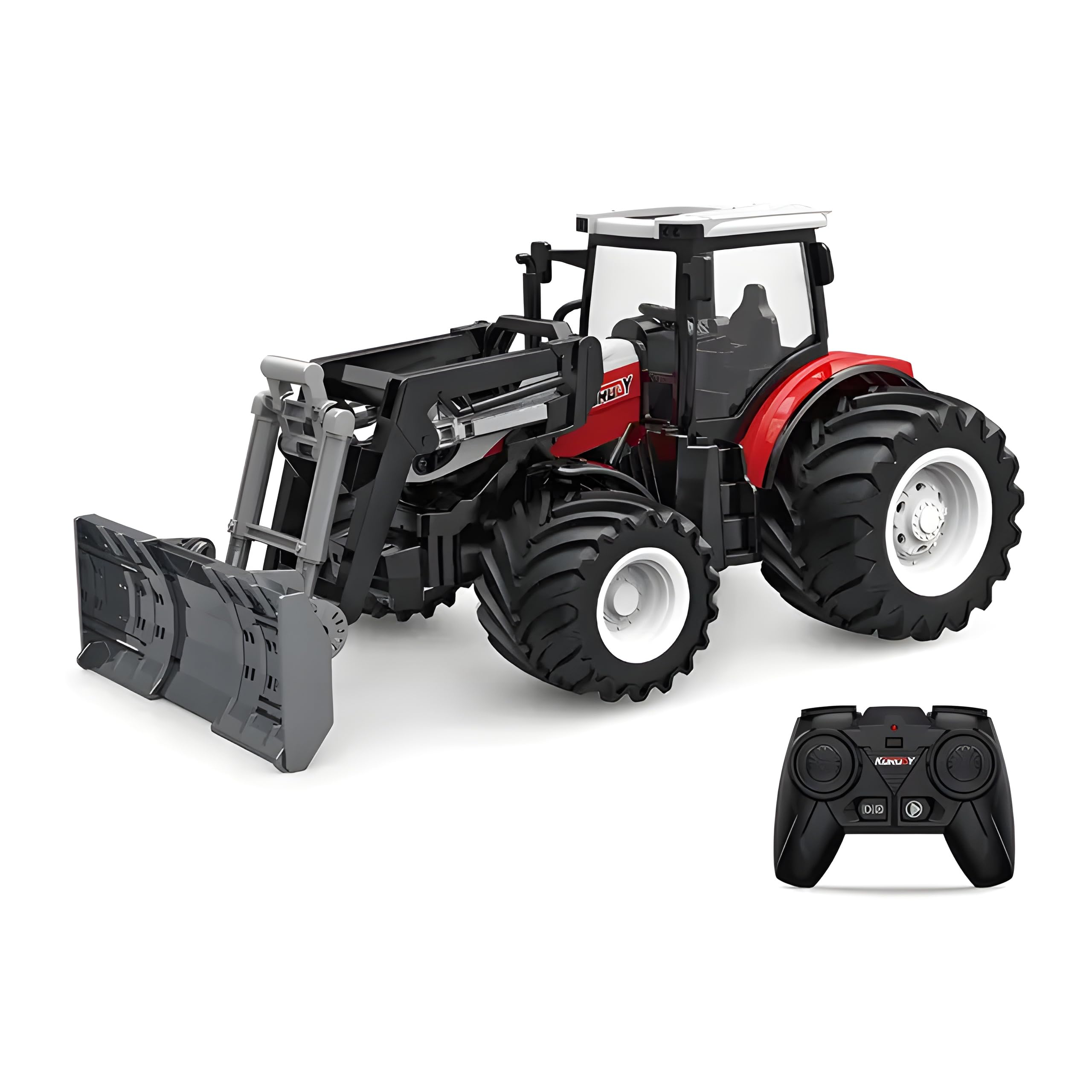 Remote Control Toy Tractor for Kids | 1:24 Scale RC Farm Tractor with Wide Wheels & Front Push Arm | Battery & Remote Included | Red | Gift for Boys & Girls Age 3+ Ages