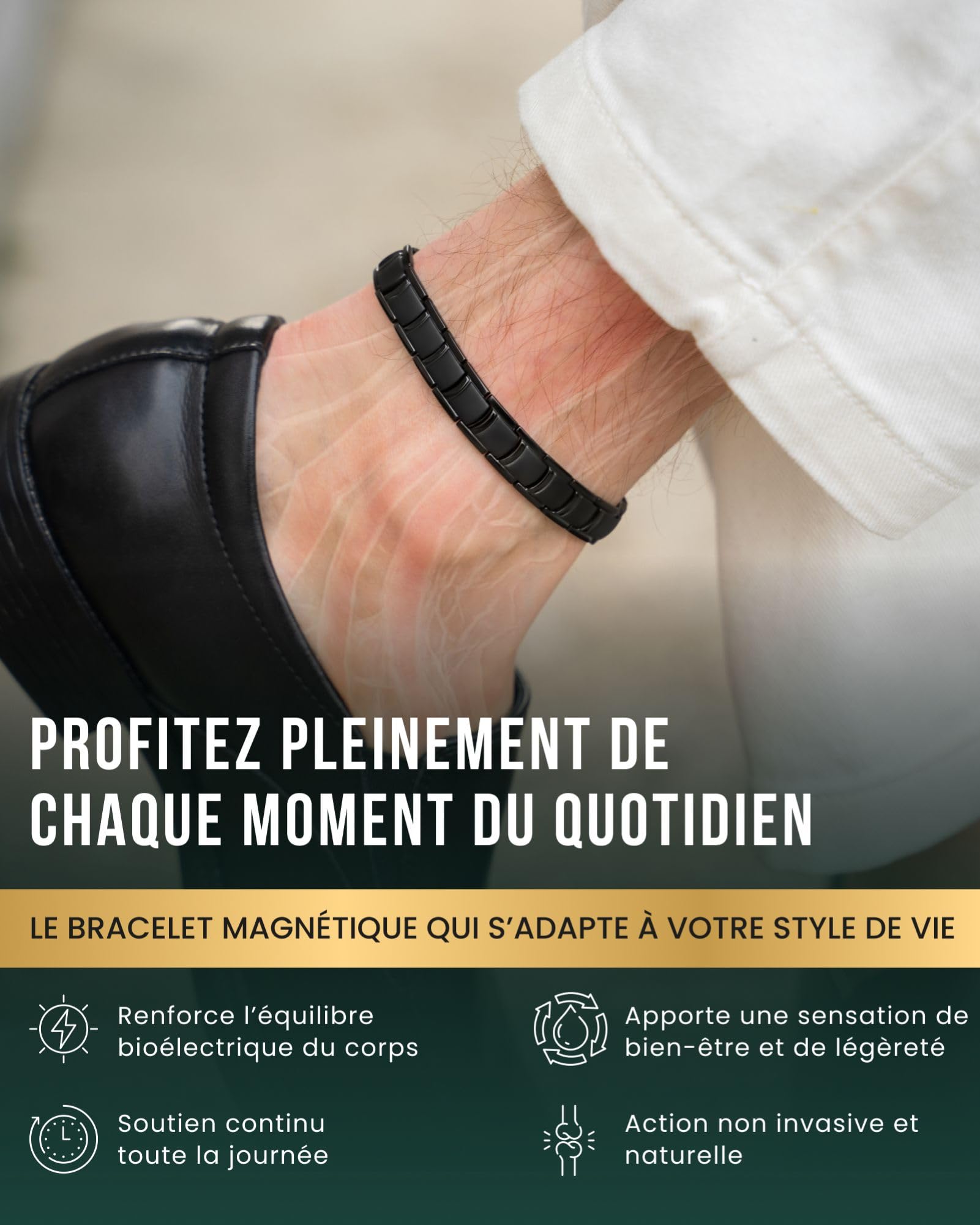 MagnetRX® Bracelet De Cheville Pour Homme - 48 Aimants Puissants (168000 GAUSS) Bijou Aimanté En Titane Ultra-Résistant - Réglable Avec Outil De Dimensionnement (Noir)