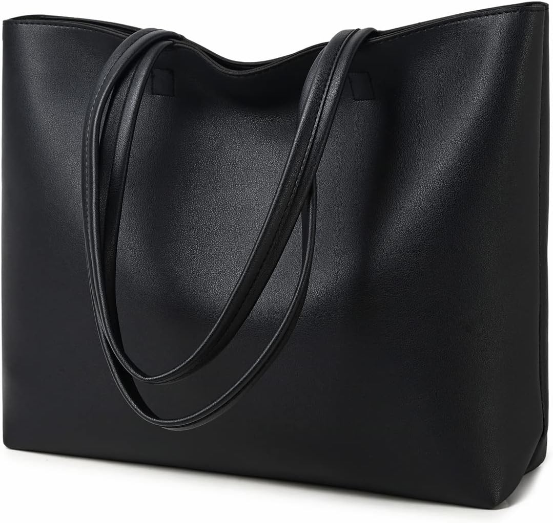 Ladies Tote Bags Simple PU Leather Handbags Work School Shopping Bags for Women with Zip and Inner Pocket