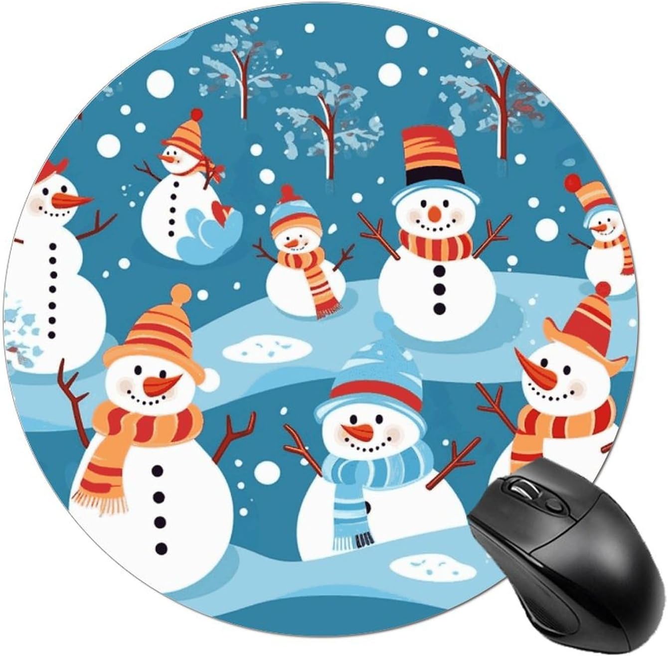 Snowman Round Mousepad Funny Small MouseMat with Non-Slip Rubber Base and Stitched Edge Gaming Mousepad for Home Office Dorm Desk Decor Accessories for Home Office Work 7.8x7.8 Inches