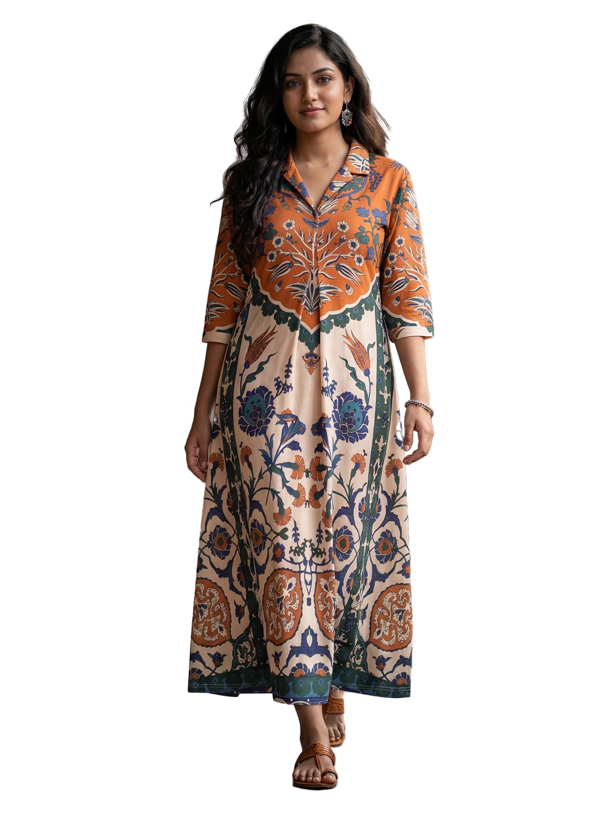 hellcat Floral Brown Women Dress|New Trending Dress for Women|Western 3/4 Sleeve A-line-picture-12