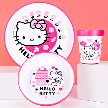 Hello Kitty 3pcs Reusable Bicolor Kids Dinner Tableware Set