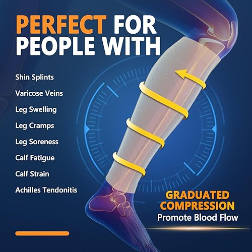 Miniatura 2 de 3 pares de mangas de compresión de pantorrilla para mujeres y hombres, manga de compresión de piernas para soporte para correr, espinilleras