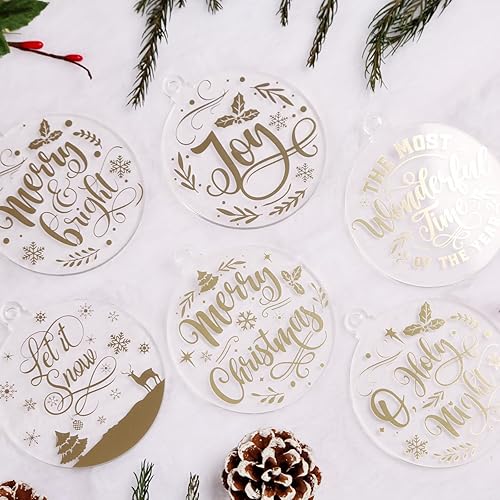 Miniatura 7 de UNIQOOO Juego de 12 adornos dorados de Navidad 2023, decoraciones para árbol de Navidad, ideas de Gfit, adornos de acrílico transparente con 6
