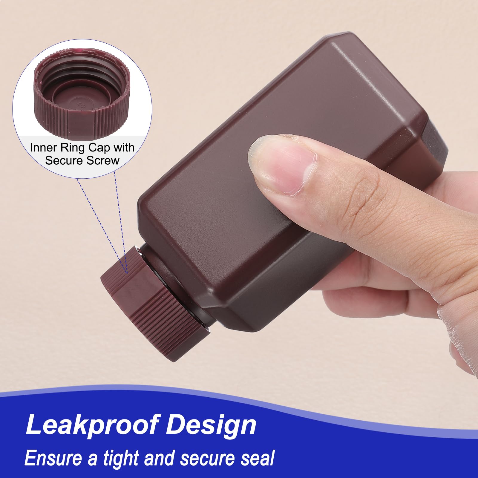 PATIKIL Bottiglie Per Reagenti, 16 Pezzi 250ml HDPE Bocca Stretta Contenitore Quadrato Modello Con Copertura Ad Anello Interno Per Laboratorio Acqua Reagenti Liquidi Solidi Modello