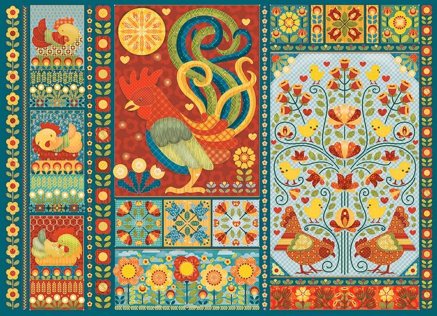Cobble Hill 1000 Piece Puzzle - Scandi Chicken Quilt - Sample Poster Included