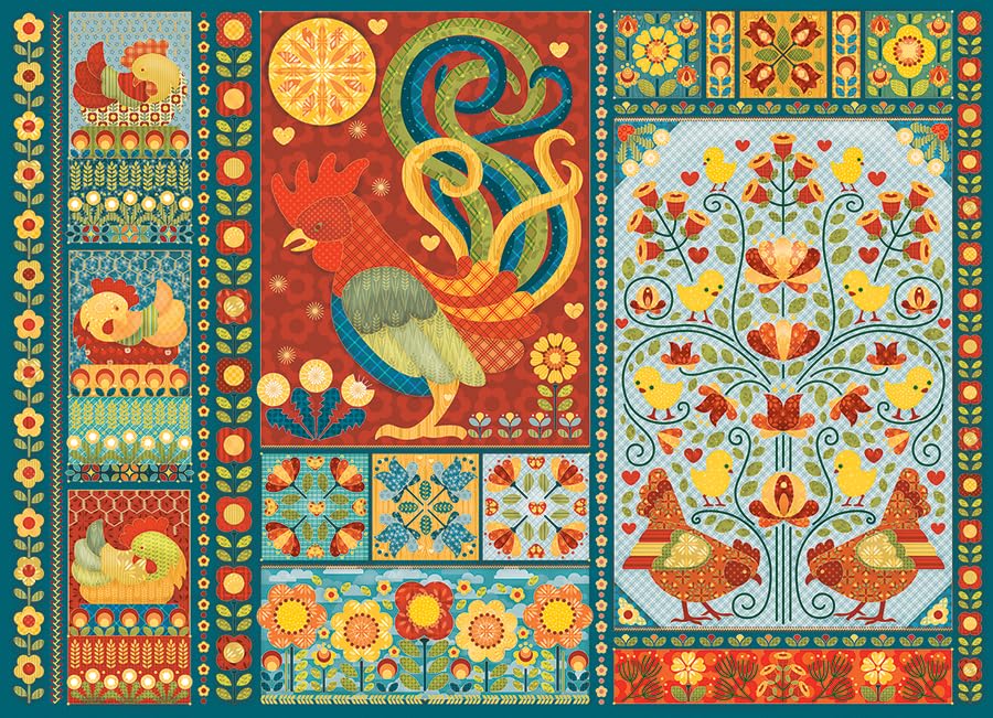 Cobble Hill Puzzle 1000 Pezzi – Trapunta Con Pollo Scandi – Poster Incluso, 67,6x48,9 Cm
