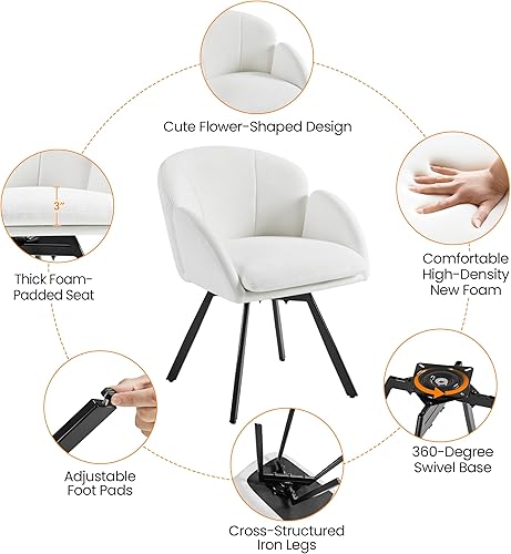 Miniatura 6 de Yaheetech Silla giratoria de chenilla, sillón de felpilla con flores, silla auxiliar con base giratoria de 360 grados y cojín de asiento para sala