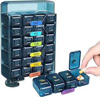Pill Organizer 4 Times A Day, Pill Box 7 Day, Acedada Large Weekly Pill Organizer with 7 Stackable Daily Pill Case, Portable Travel Pill Container Medicine Organizer Holder for Vitamin Fish Oil, Blue