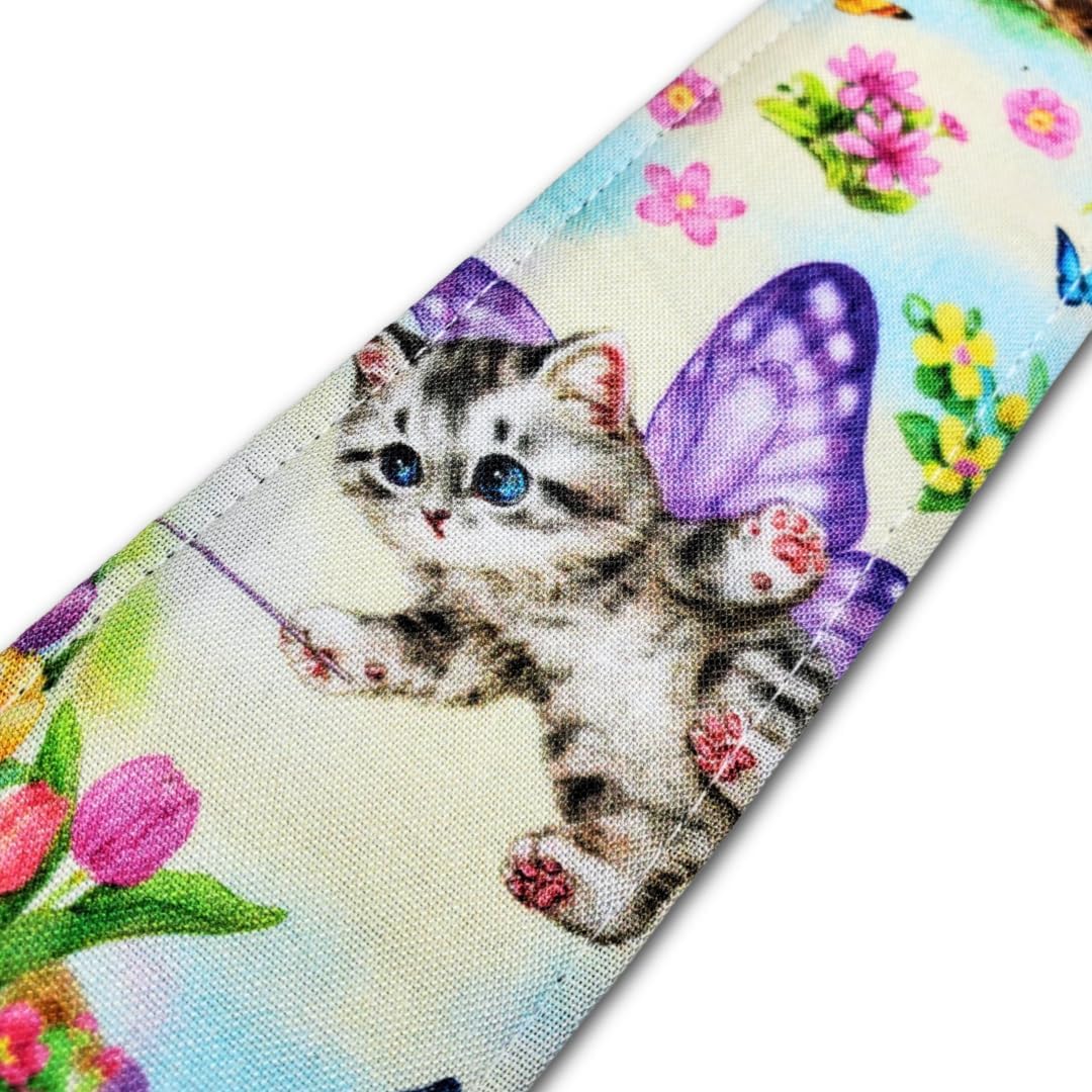 Butterfly Kitten Guitar Strap -Kitty Cat Guitar Strap, Genuine Leather Ends, Includes 2 Strap Locks & 1 Pick. Adjustable Strap, For Bass, Electric & Acoustic Guitars