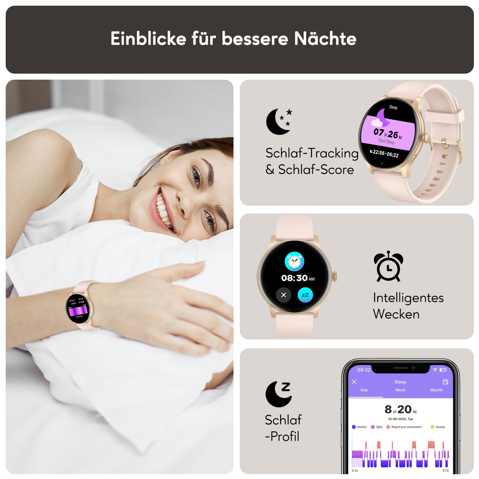 Smartwatch Damen Herren 1.38 Zoll HD-Display Bluetooth Anrufe Fitness Tracker Herzfrequenz SpO2 Schlafmonitor Schrittzähler IP68 Wasserdicht