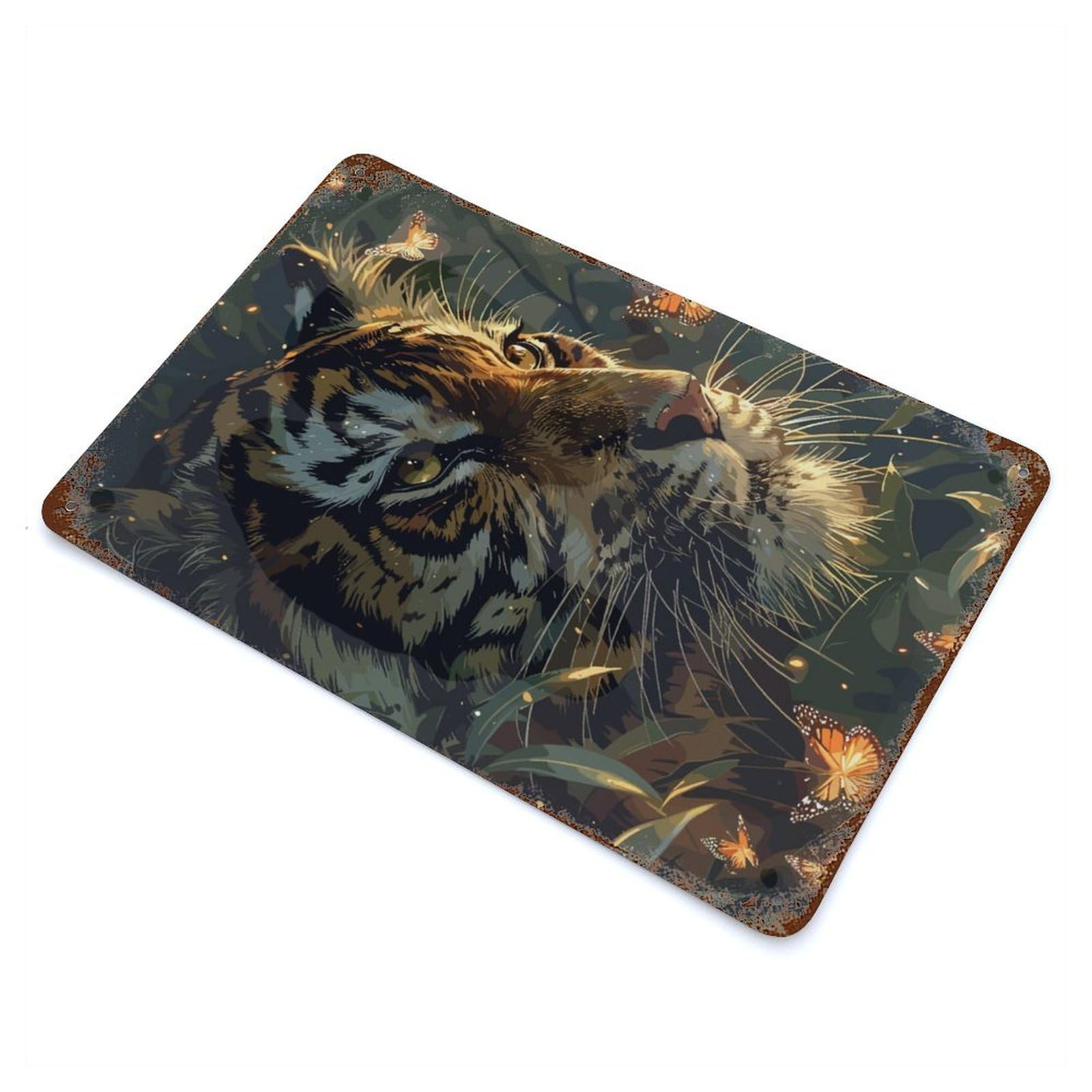 Distressed Metal Wall Sign Asian Tiger 11.8"x7.9", Retro Wall Decor for Basement, Hobby Room And Garage Decor