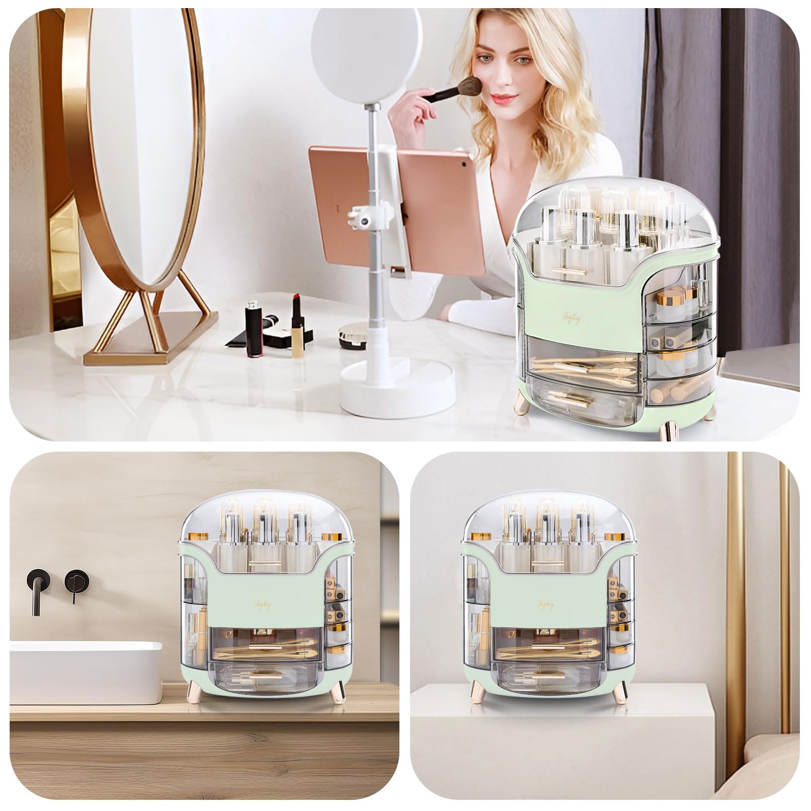 Make-up-Organizer und Aufbewahrung, großes Fassungsvermögen, Kosmetik-Organizer mit wasser- und staubdicht, Make-up-Organizer für Schminktisch mit Deckel und Schublade, passend für Badezimmer