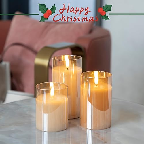 Miniatura 5 de LUSHARBOR LUSHABOR - Velas sin llama con control remoto, paquete de 3 velas de vidrio a pilas con temporizador, velas LED de vidrio de cera real