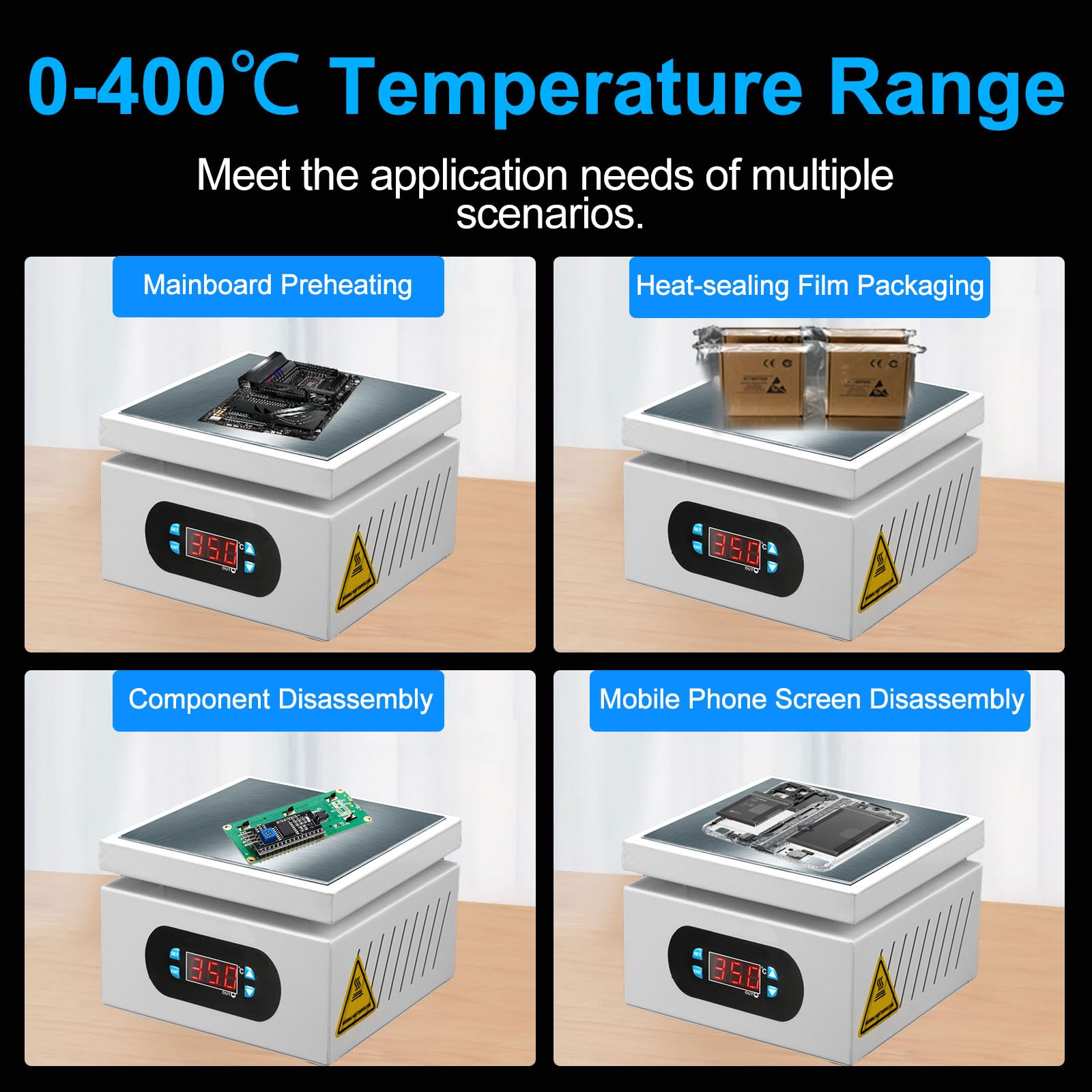 Plaque Chauffante de Soudure, 350 W, avec écran LED 0-400℃ Réglable | pour Micro-ordinateur, Préchauffage Electrique, Réparation de Téléphone Portable, Rework SMD