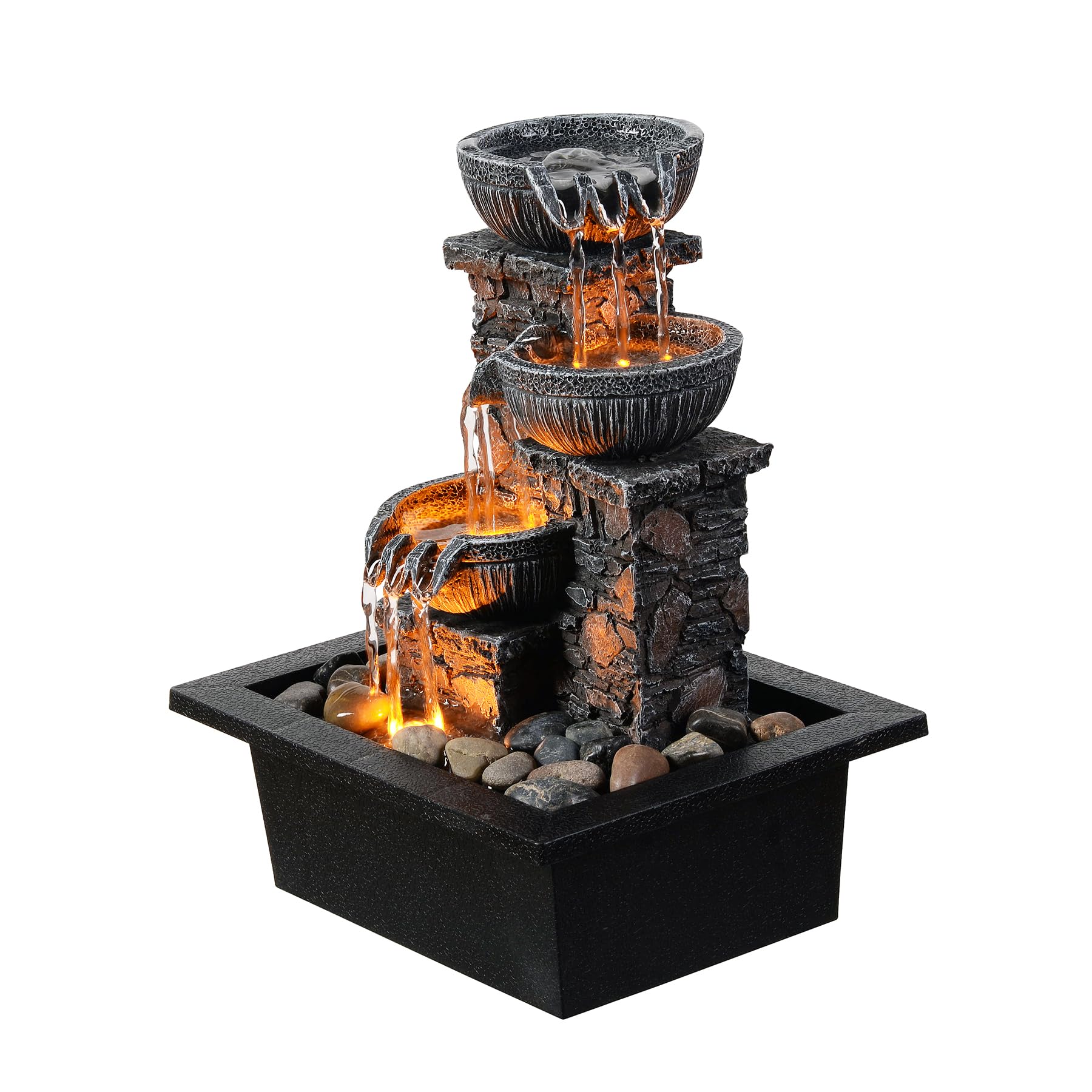 UNITEDESSENTIALINDOOR Tabletop Fountain 3 Bowls with LED Light Soothing Water Flowing Sound Fountain Zen/Meditation Home/Office Decor Home Décor Relaxation Indoor (23113) 5