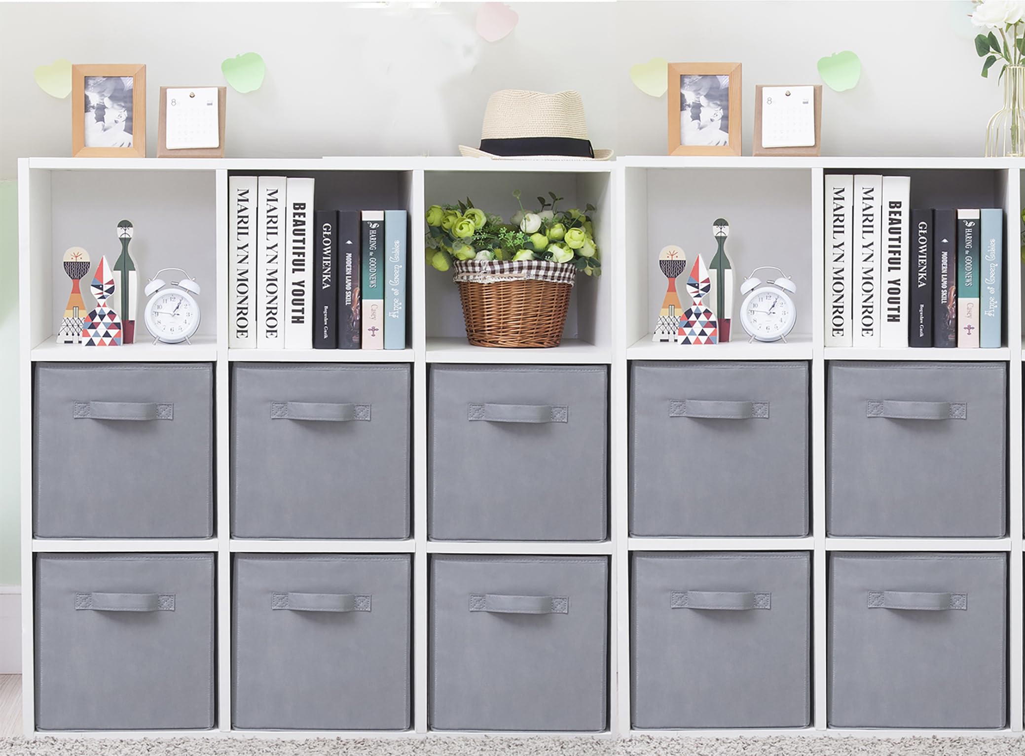STORAGEIDEAS Storage Cubes, 11 Inch Cube Storage Bins, Set of 10, Fabric Foldable Storage Bins With Handles, Closet Storage Organizer Bins, Cubby Clothing Storage Baskets for Shelves, Gray