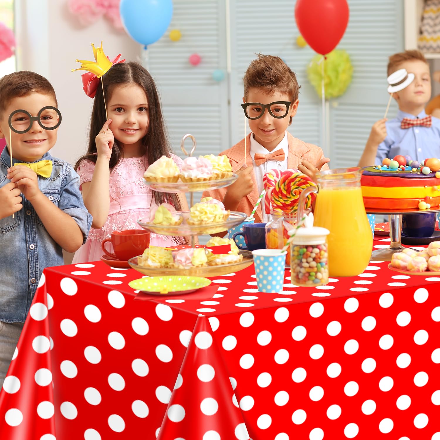 4 pezzi tovaglia monouso punto ondulato pois bianchi su sfondo rosso tovaglia rettangolare impermeabile festa punto ondulato tovaglia per bambini picnic ragazze compleanno decorazioni 130 x 220 cm
