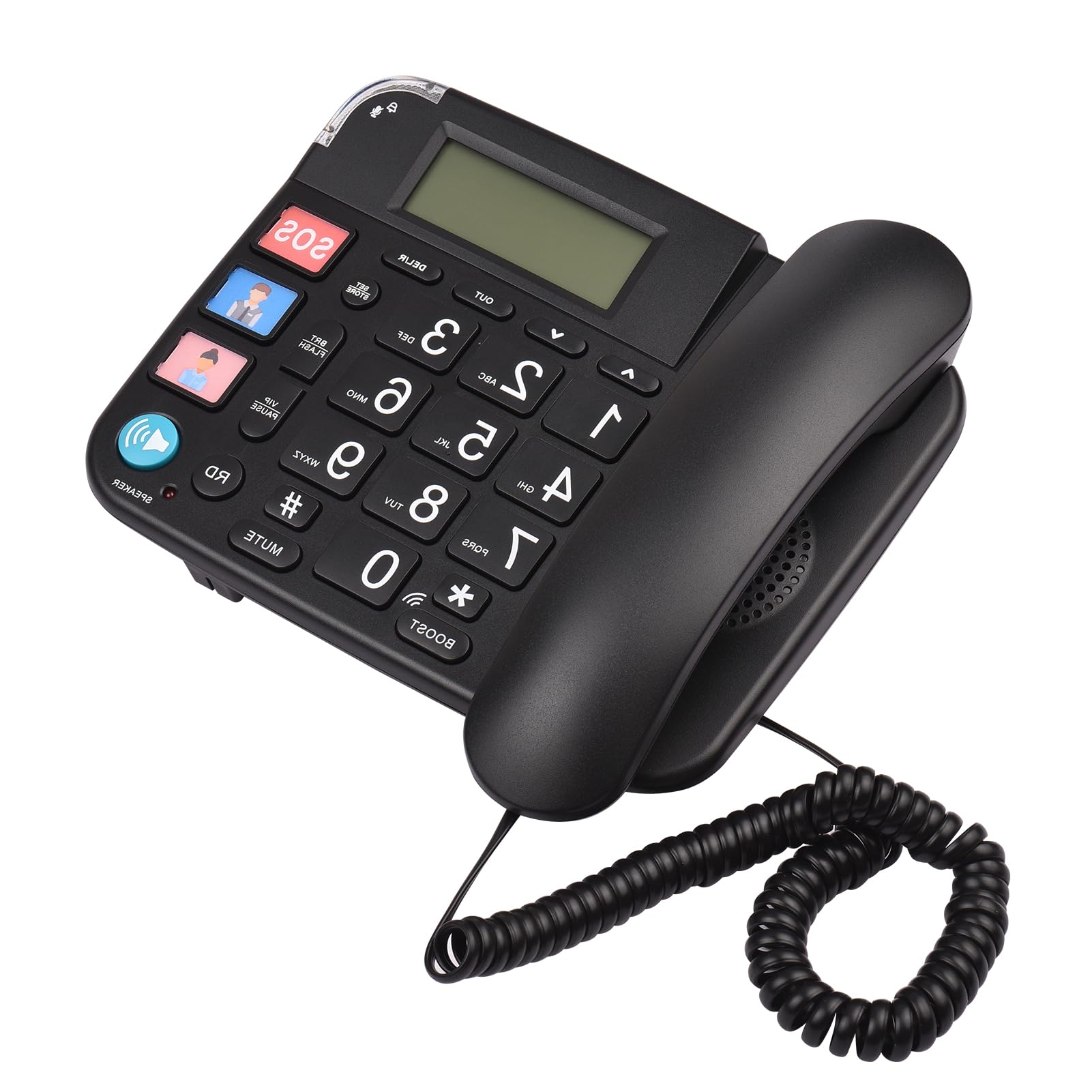 Telefono Cavo Portatile con un Grande Anziano per Anziani, Impiegato per il Benessere Potenza a Potenza con Supporto per Numeri VIP (BLACK)