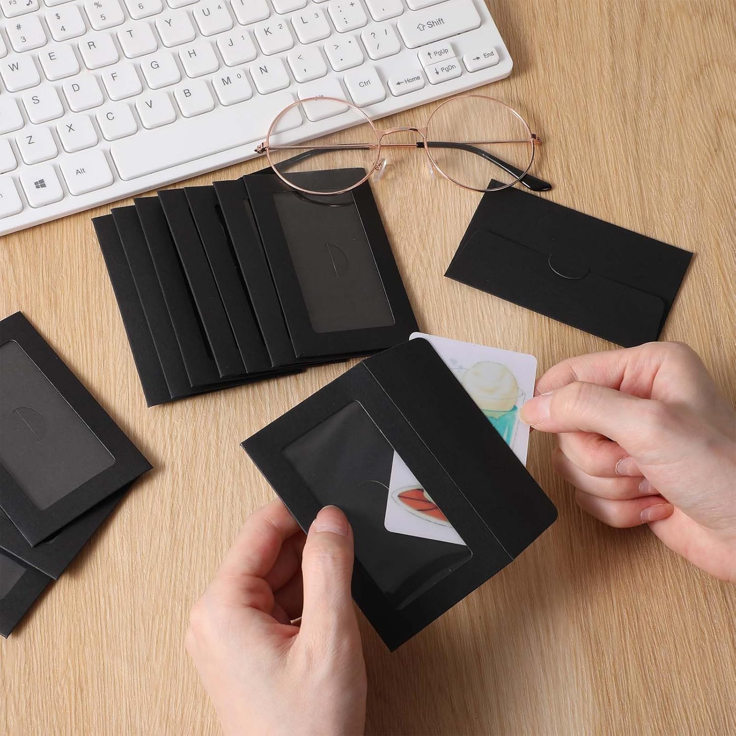 300Pcs Gift Card Envelopes, 3.9'' x 2.4" Black Gift Card Sleeves with Window, Mini Envelopes Sleeves for Thanksgiving, Christmas & New Year Greetings