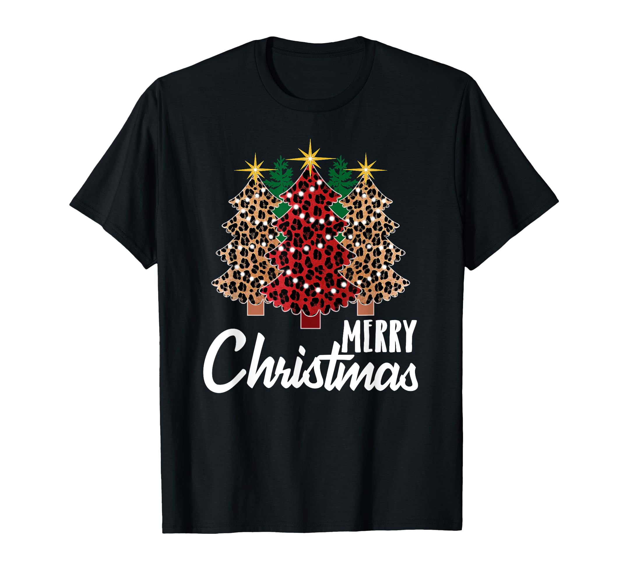 Cute Merry Christmas Leopard Print Tree Christmas Xmas T-Shirt