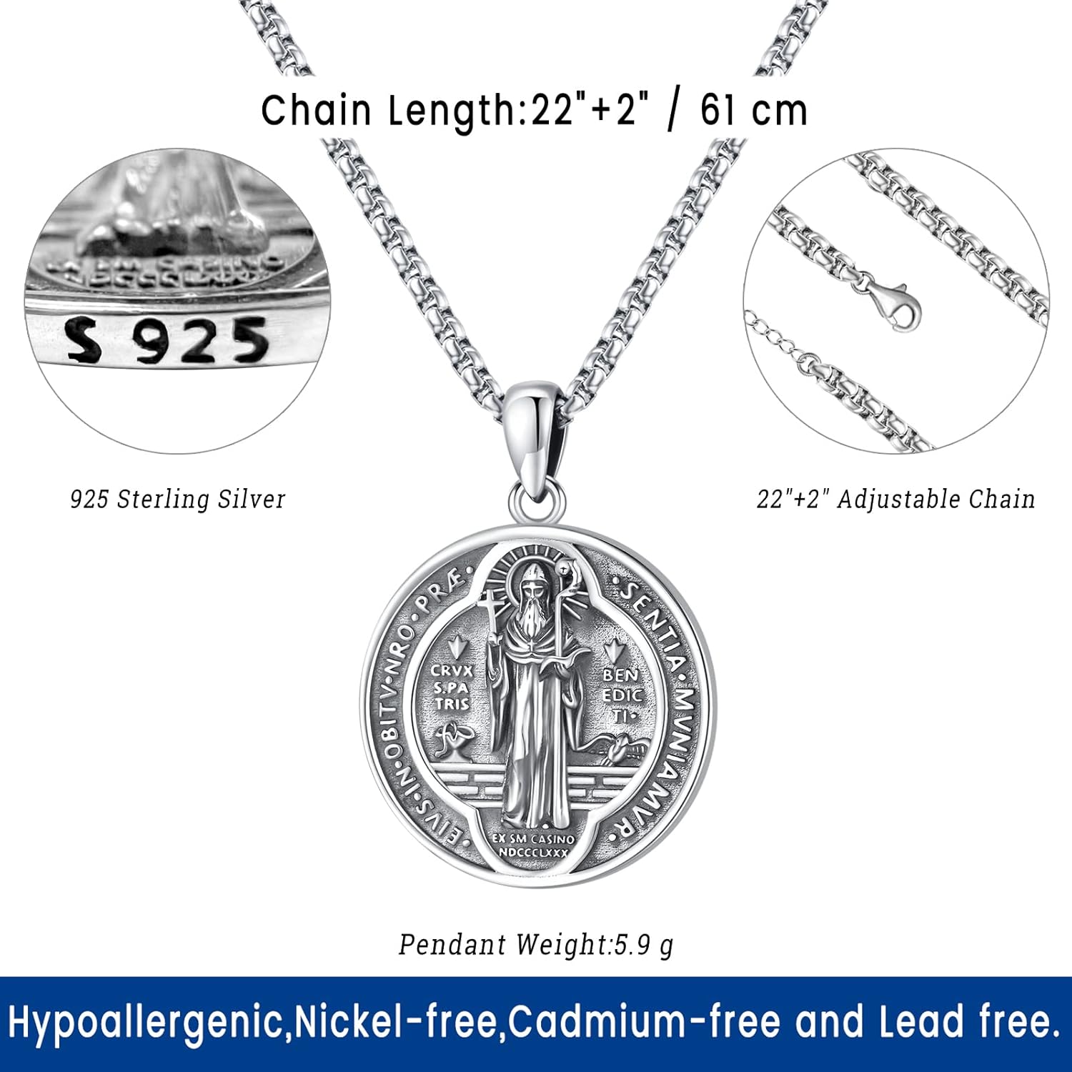 Eusense Saint Necklace Sterling Silver 925 Protection Jewelry for Men Women Patron St Medals Amulet Pendant - Image 3