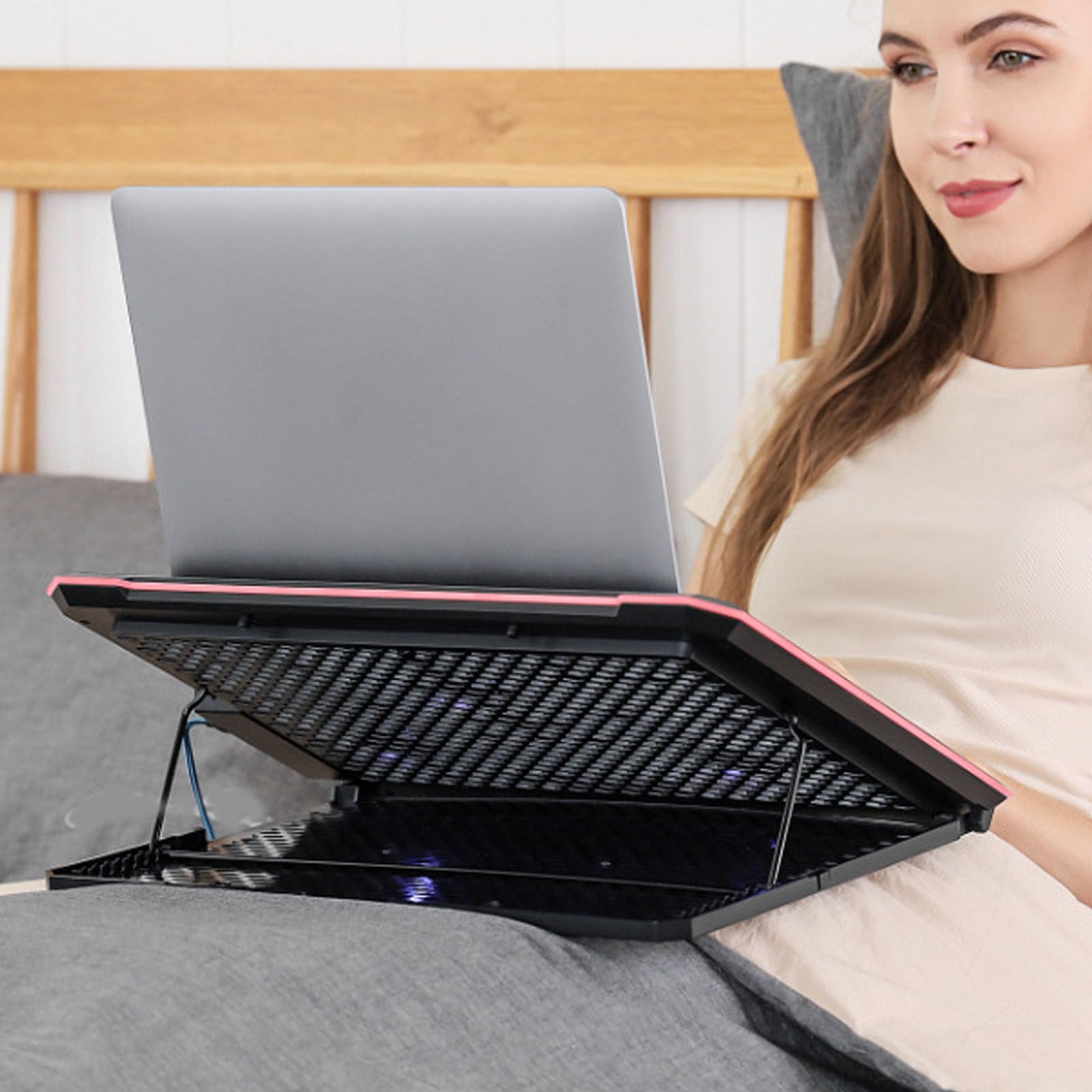 Bewinner Almohadilla de Refrigeración RGB para Ordenador Portátil, Iluminación Personalizable, Construcción Estable, Enfriador de Ordenador Portátil de 12-19 Pulgadas para Jugadores, Aleación de (14