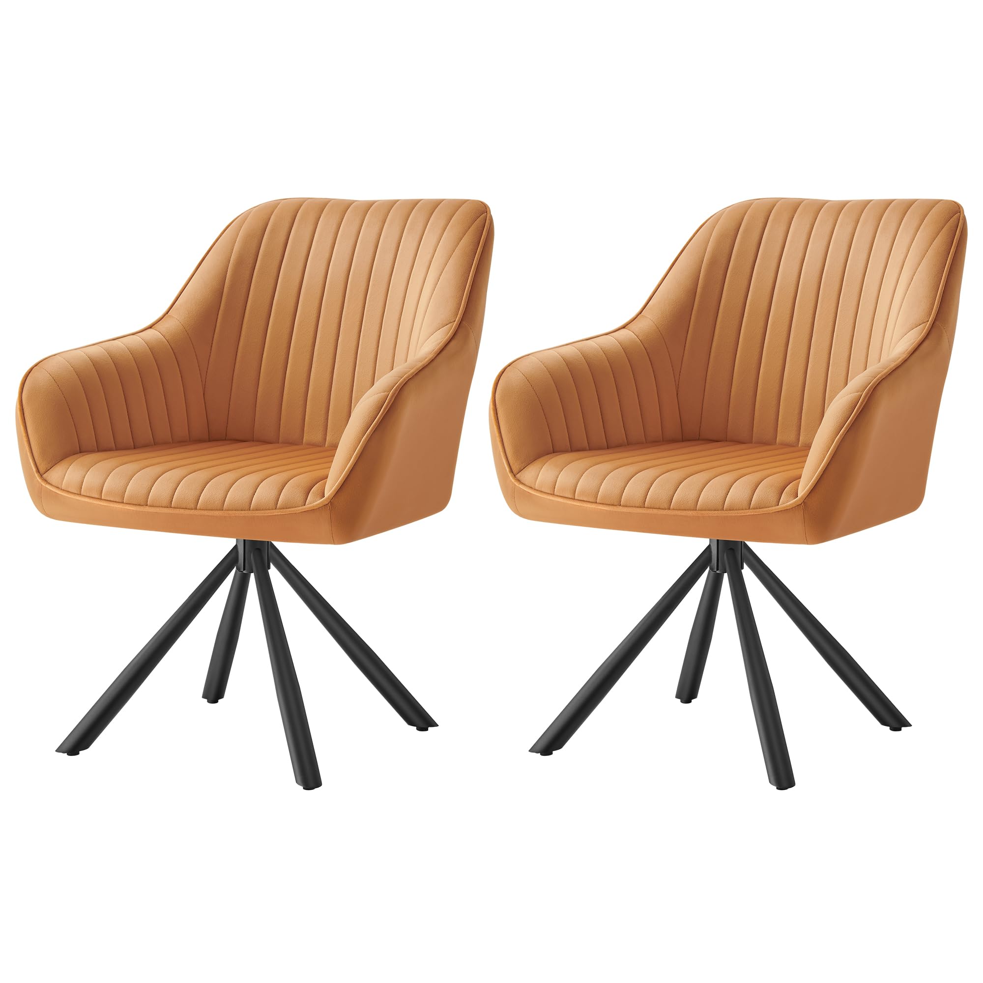 SONGMICS Esszimmerstuhl 2er Set, Küchenstuhl, Sessel drehbar, Samt, Polsterstuhl mit Armlehnen, bis 120 kg belastbar, Stahlbeine, für Esszimmer Küche, karamellbraun-tintenschwarz KDC161K12V1