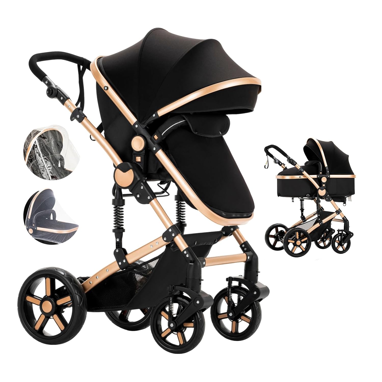 2 in 1 Baby Stroller, Reversible Infant Stroller, Convertible Newborn Travel Carriage with One-Click Folding, Toddler Standard Pram Carriage (2US588-BG)