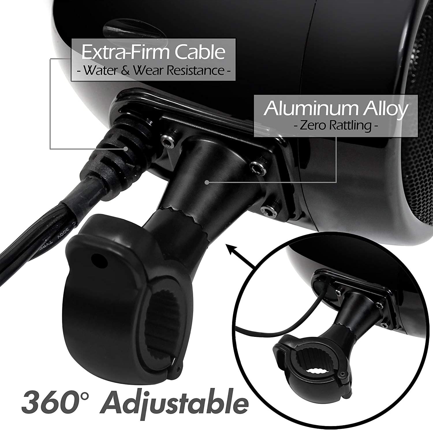 SPK350X 4 Zoll Full Range wasserdichtes Motorrad Bluetooth Stereo Lautsprecher Moto Audio Verstärker Funksystem für ATV RZR UTV Quad 4 Wheeler (Schwarz,Gitter)