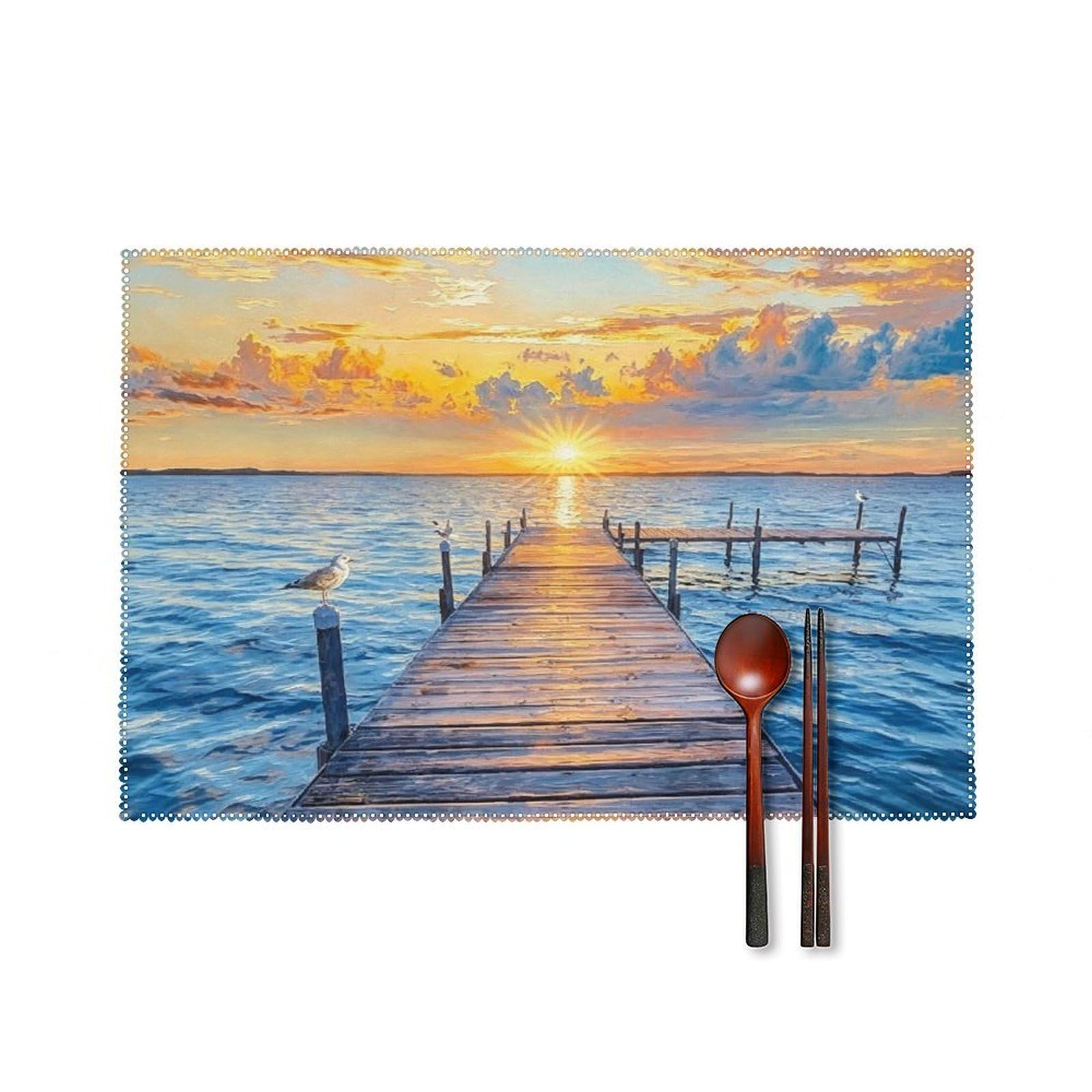 Fodpand Style Blue Sea Beach At Sunrise Placemats Set Of 4 Place Mats Table Mats