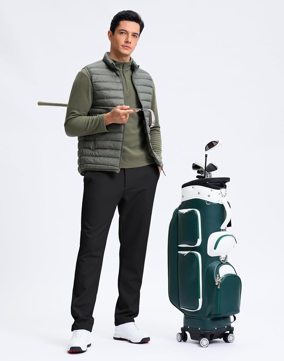 Pudolla Men's Fleece Lined Golf Pants 30"/32" Warm Comfy Dress Winter Water Resistant Pants Cold Weather Casual Trousers - Image 7