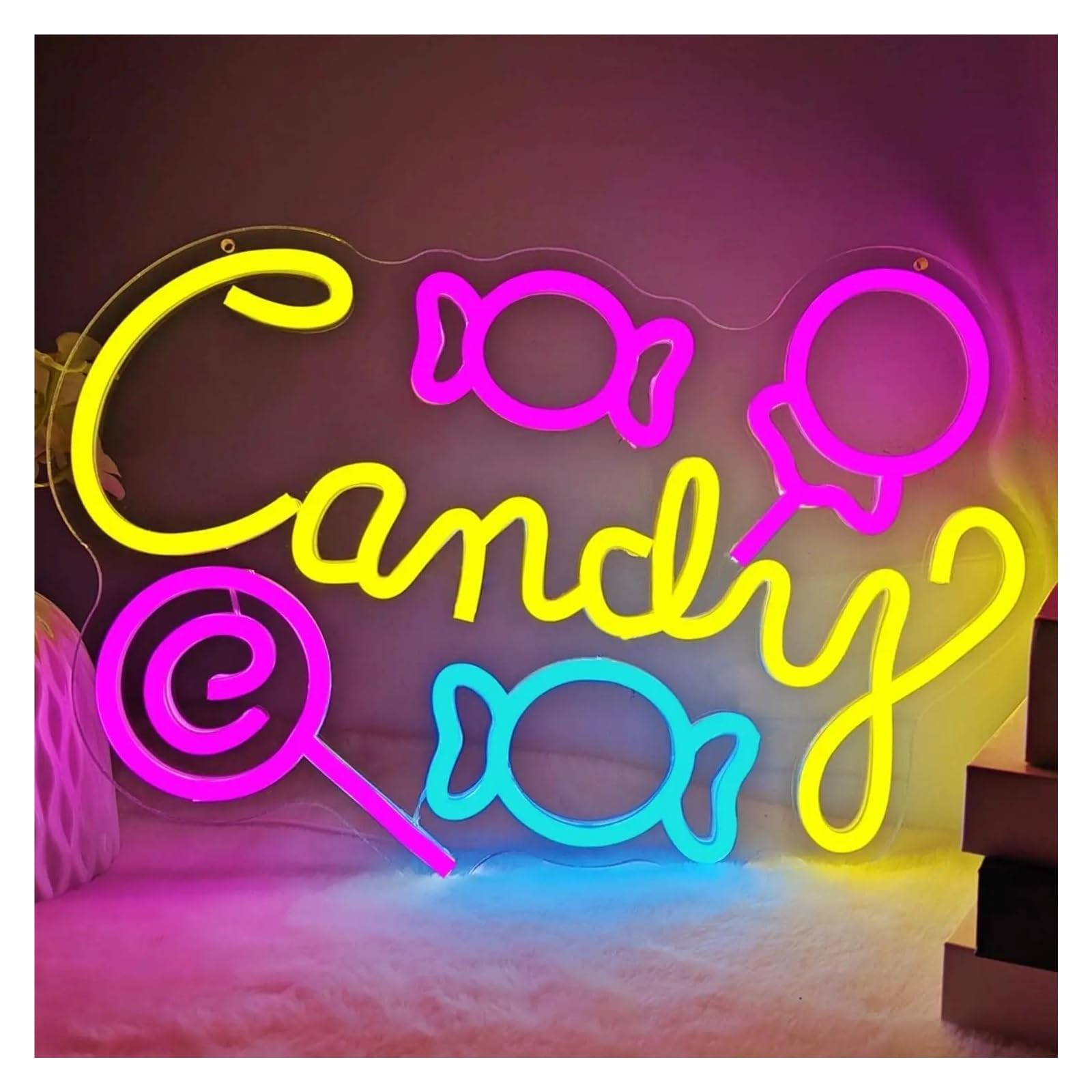 LEMST Signs Lamp Candy Neon Sign USB Powered Neon Light for Candy Shop Lollipop Store Home Party Wall Decor 27.3x39cm