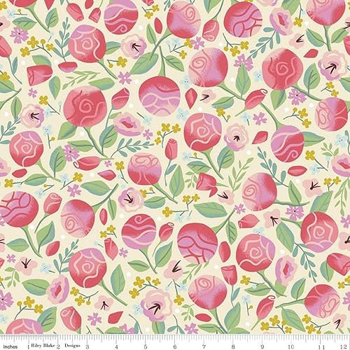 Beauty and The Beast Roses Cream Blake Designs - Tela acolchada de The Yard