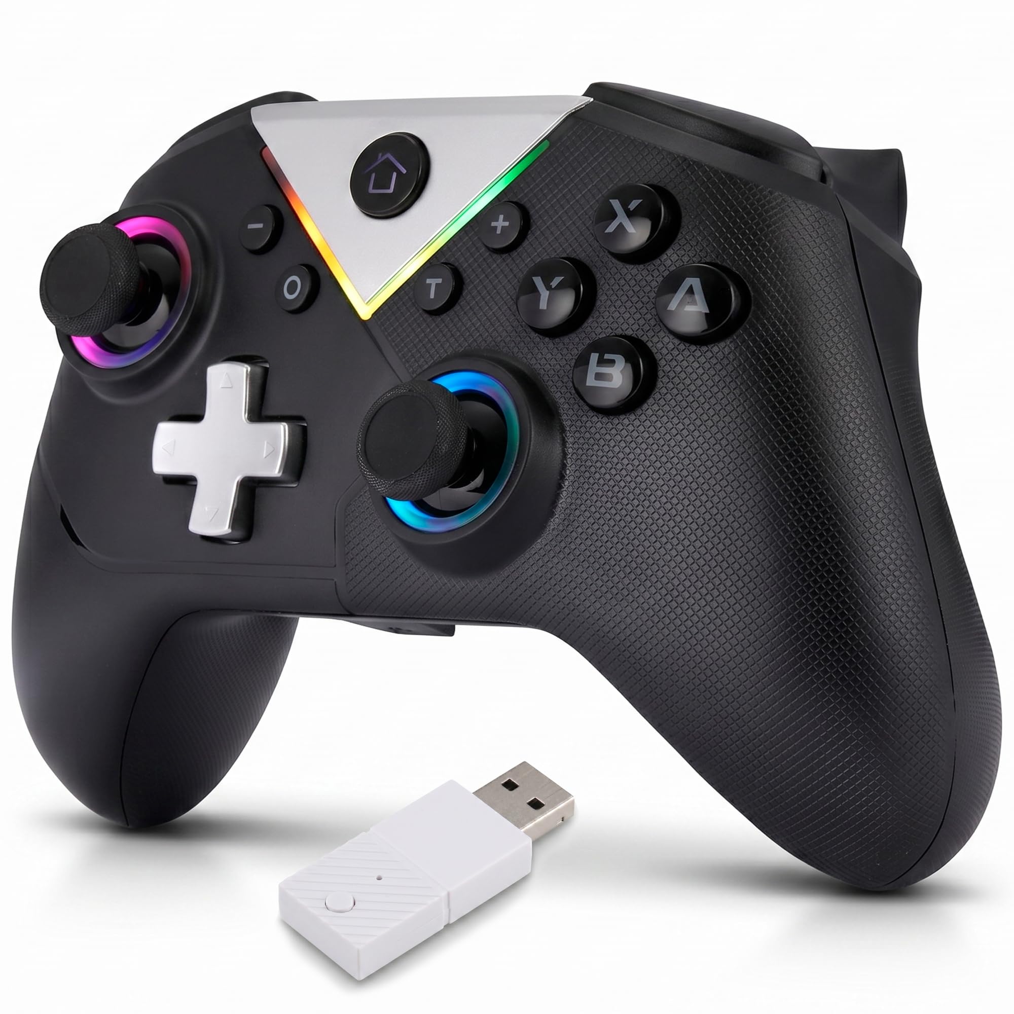 NK Mando Inalámbrico Bluetooth para PC - Compatible con Switch/Smartphone Android y iOS, 2 Botones Macro, Vibración Dual, 6 Ejes, Luces LED, Color Negro (Negro)