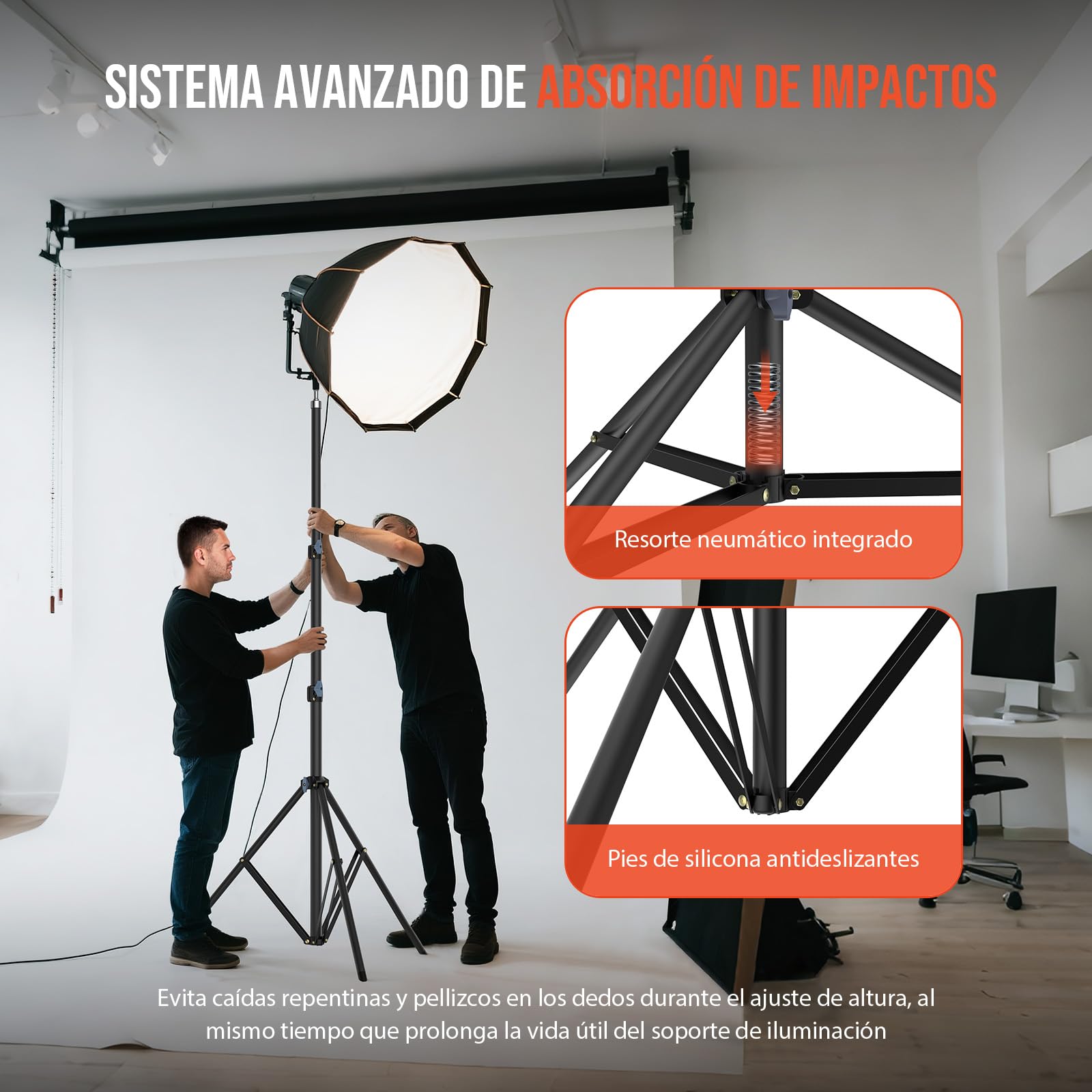 Trípode de luz para fotografía de 118 pulgadas, 10 pies, 300 cm: trípode profesional con muelle de aire, trípode de luz estable, con rosca de 1/4 pulgadas para estudio, luz de anillo, softbox