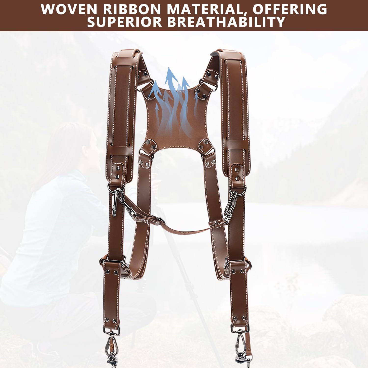 Tracolla per fotocamera, in pelle, accessorio per fotocamera Dual Harness per due fotocamere, doppia tracolla regolabile, doppia fotocamera per fotografi (pelle)
