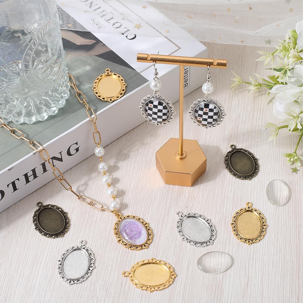 K Vassoio Pendente 60 Pezzi 30 Pezzi Ciondolo Ovale A 5 Colori Lunetta Vuota 30 Pezzi 25 X 18 Mm Piastrelle A Cupola Cabochon In Vetro Trasparente Cameo Memoria - Foto 3